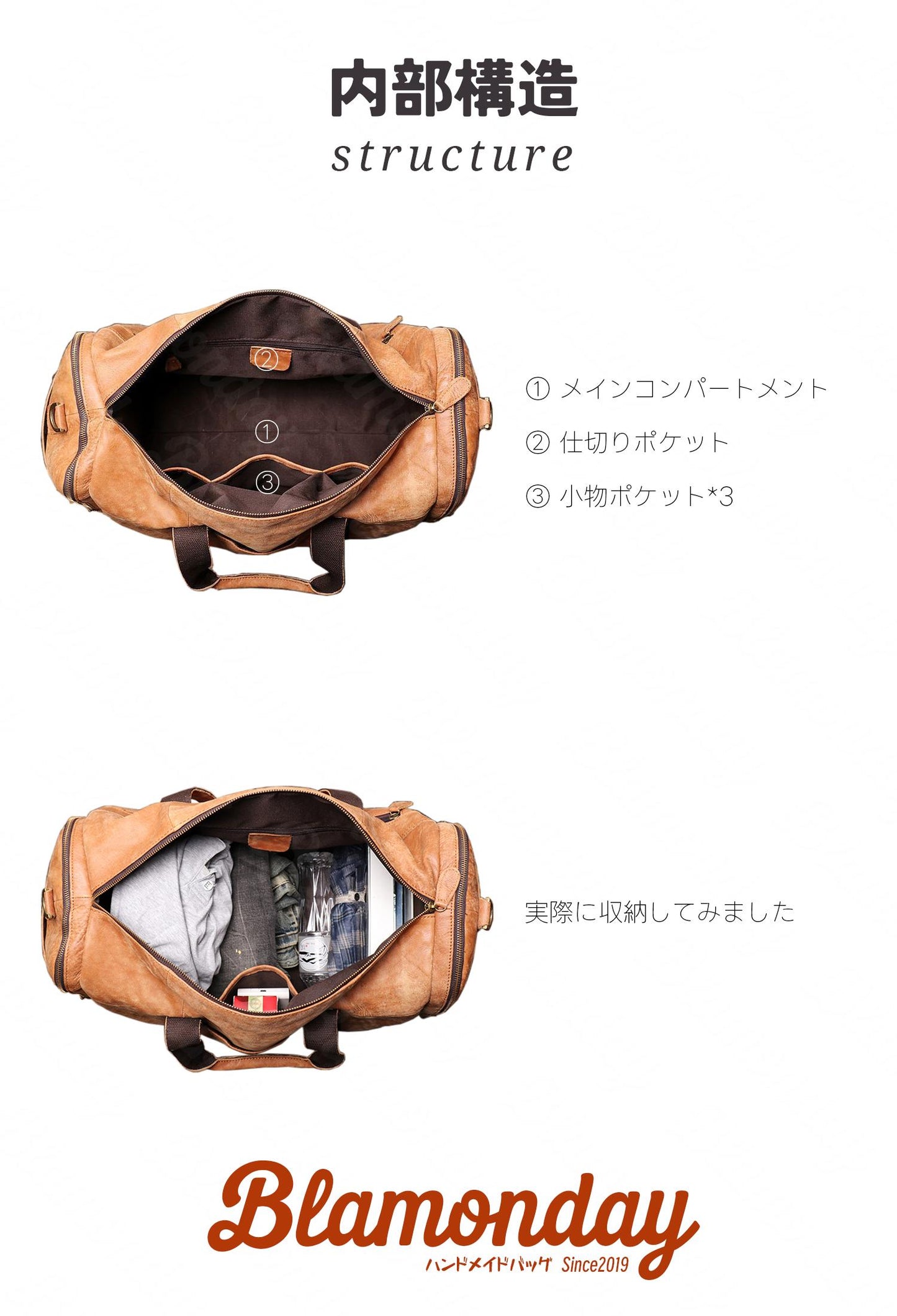 ボストンバッグ メンズ 本革 レトロ 大きめ 大容量 横型 カジュアル 機内持ち込み pc収納 2way ストラップ付き 肩掛け 無地 ファスナー 底鋲 イエローブラウン MBZB-022