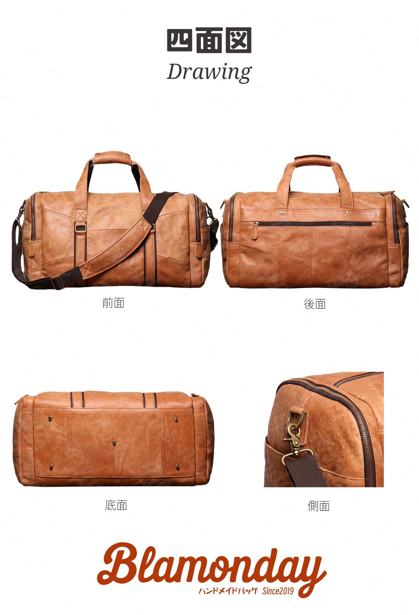 ボストンバッグ メンズ 本革 レトロ 大きめ 大容量 横型 カジュアル 機内持ち込み pc収納 2way ストラップ付き 肩掛け 無地 ファスナー 底鋲 イエローブラウン MBZB-022
