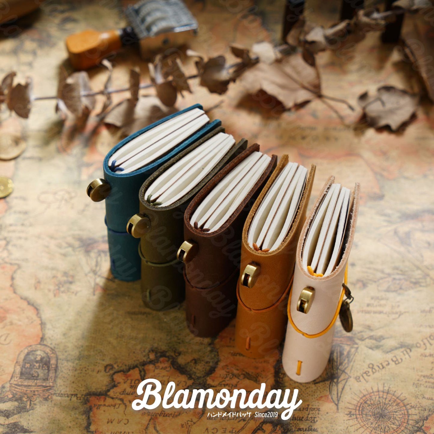 BLAMONDAY 手帳 メモ帳 ノート 本革 オイルワックスレザー ミニ レトロ 経年変化 リフィル 128枚入れ 入れ替え可能 ゴムバンド収納 オフィス用品 ロゴ刻印可能 ZHBJ-007