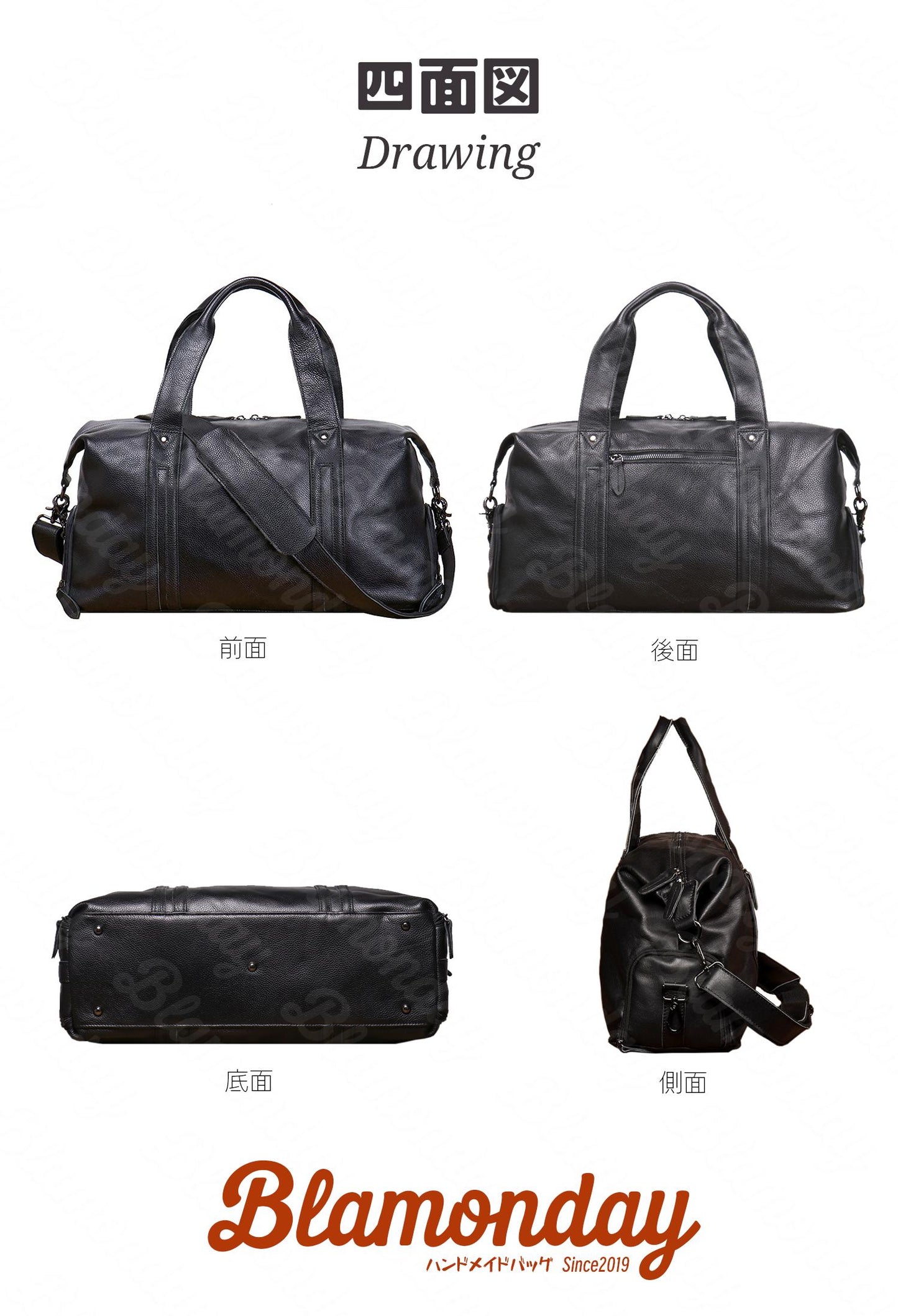 ボストンバッグ メンズ 本革 大きめ 大容量 横型 カジュアル 機内持ち込み pc収納 2way ストラップ付き 肩掛け 無地 ファスナー 仕切り 底鋲 MBZB-017