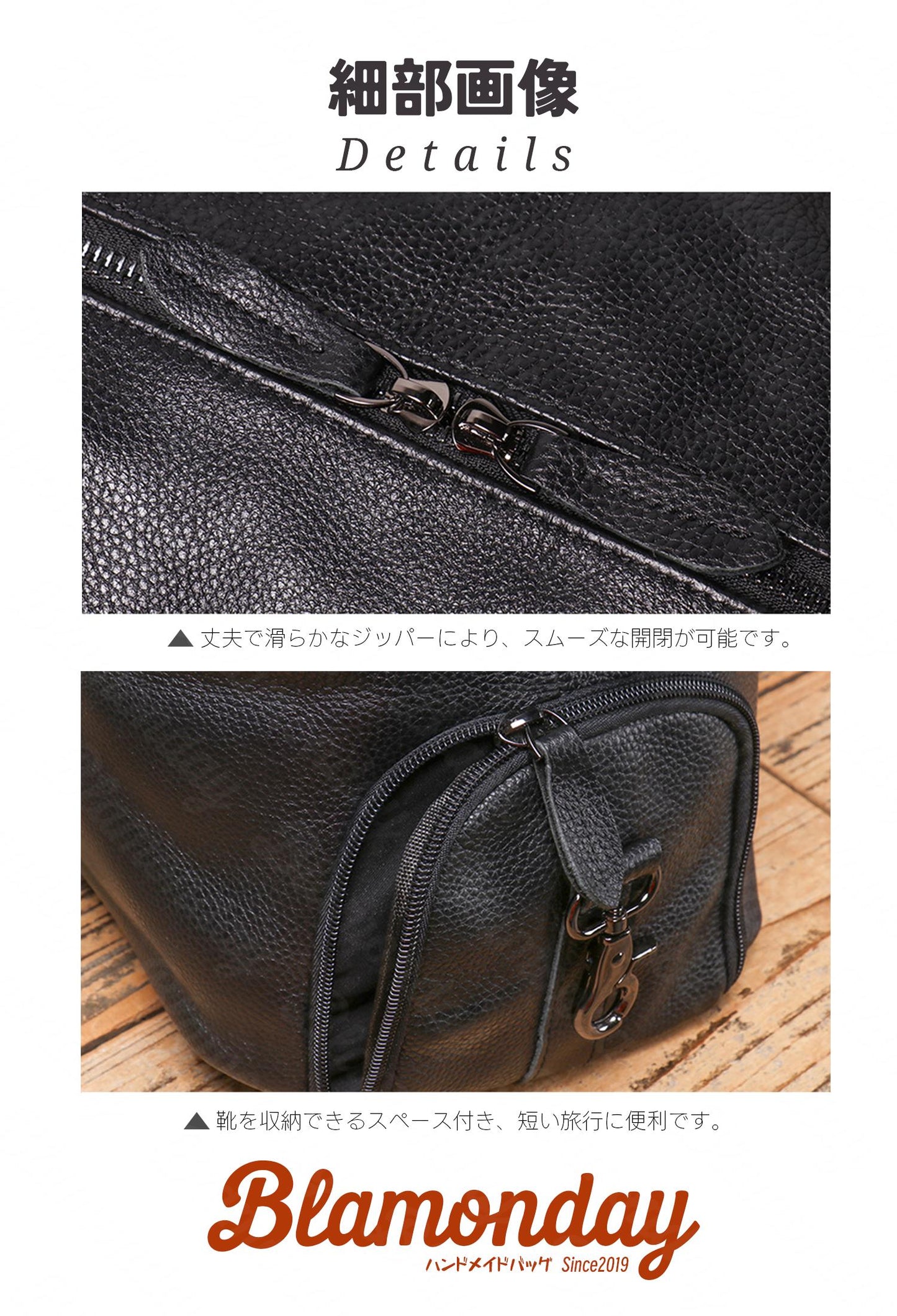 ボストンバッグ メンズ 本革 大きめ 大容量 横型 カジュアル 機内持ち込み pc収納 2way ストラップ付き 肩掛け 無地 ファスナー 仕切り 底鋲 MBZB-017