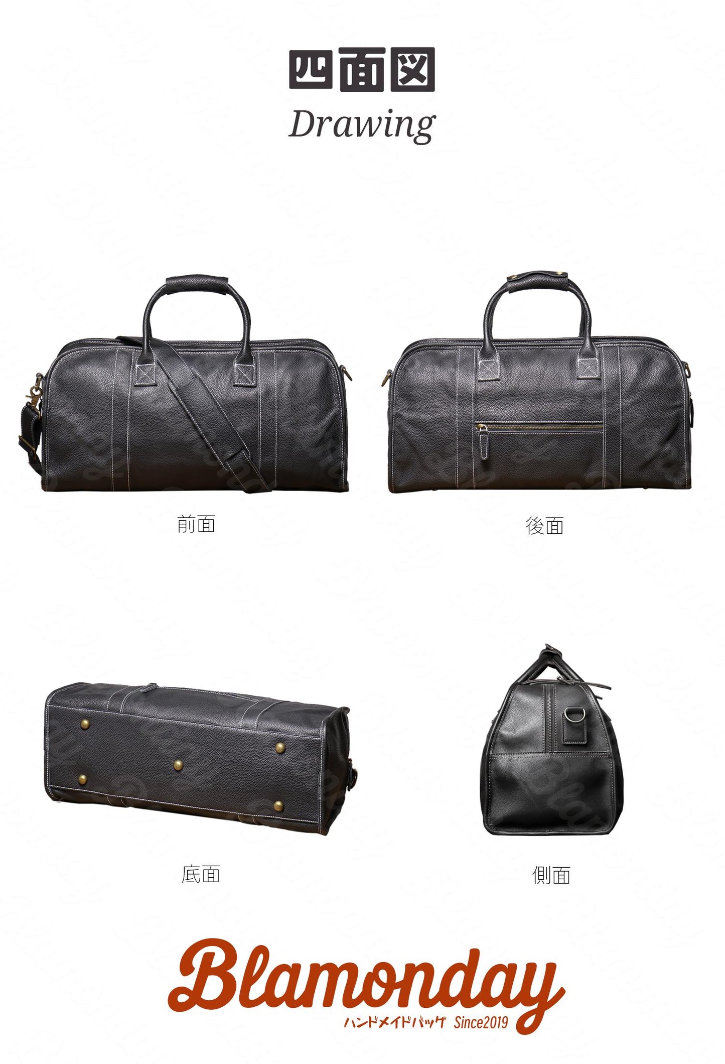 ボストンバッグ メンズ 本革 レトロ 大きめ 大容量 横型 カジュアル 機内持ち込み pc収納 2way ストラップ付き 肩掛け 無地 ファスナー 仕切り 底鋲 ブラック MBZB-012