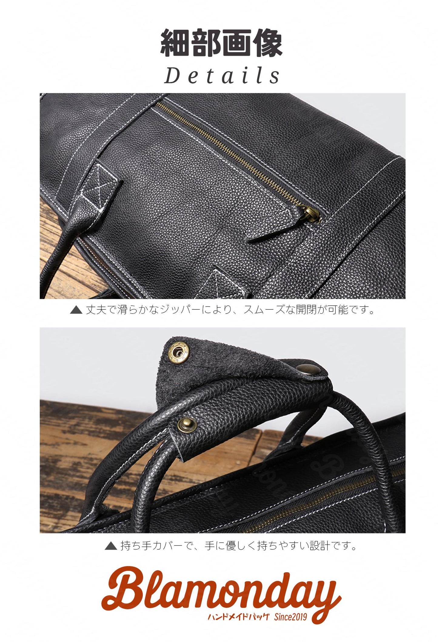 ボストンバッグ メンズ 本革 レトロ 大きめ 大容量 横型 カジュアル 機内持ち込み pc収納 2way ストラップ付き 肩掛け 無地 ファスナー 仕切り 底鋲 ブラック MBZB-012