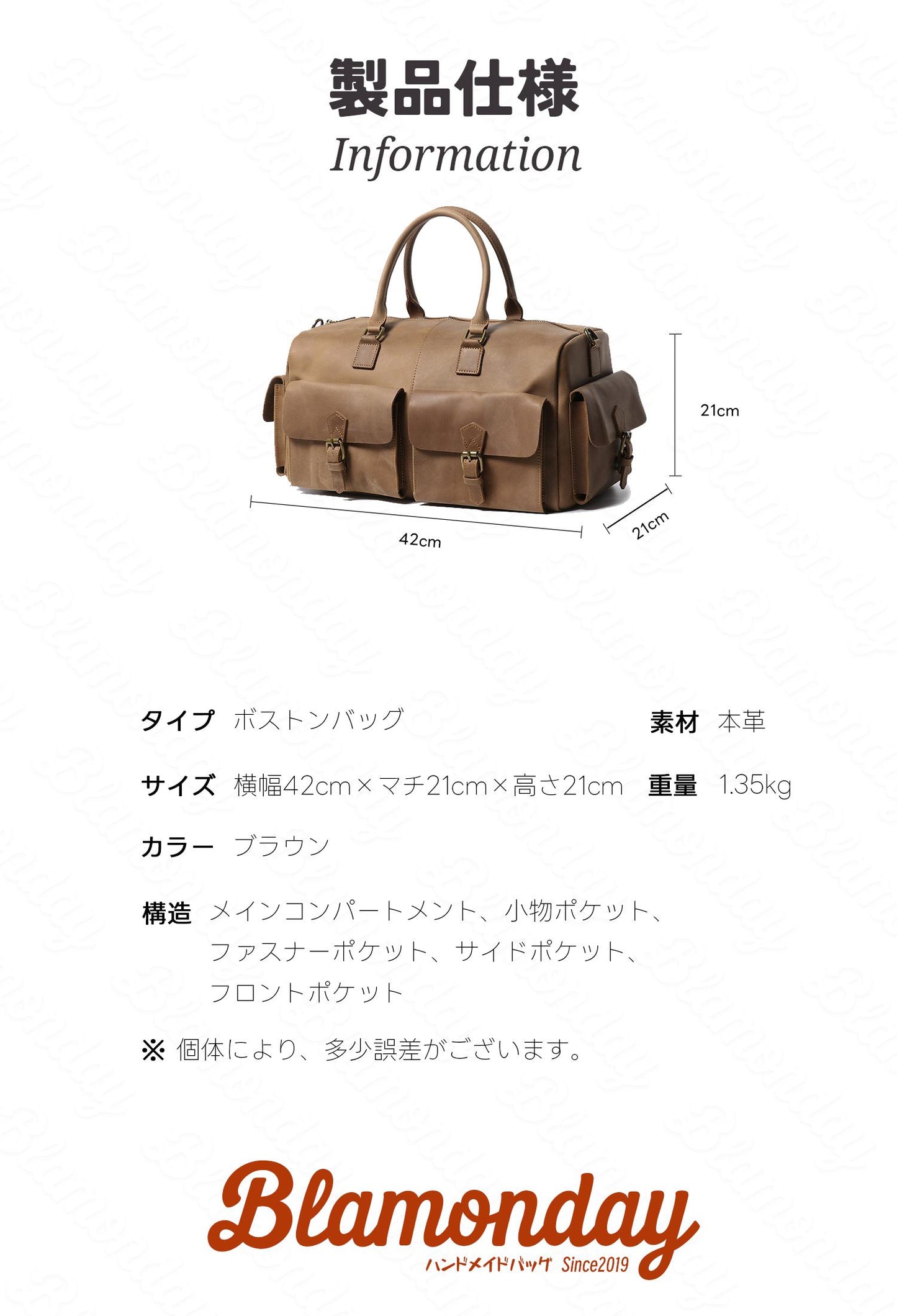 ボストンバッグ メンズ 本革 レトロ ポケット多い 大きめ 大容量 横型 カジュアル 機内持ち込み pc収納 2way ストラップ付き 肩掛け 無地 ファスナー カーキ MBZB-009