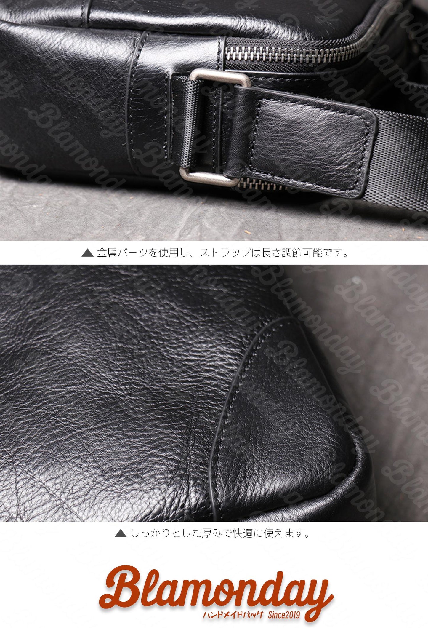 [BLAMONDAY] ショルダーバッグ メンズ 本革 斜めがけバッグ 肩掛け 手提げ 小さめ 横型 軽量 おしゃれ カジュアル アウトドア 旅行 無地 ファスナー 仕切り MDZB-043