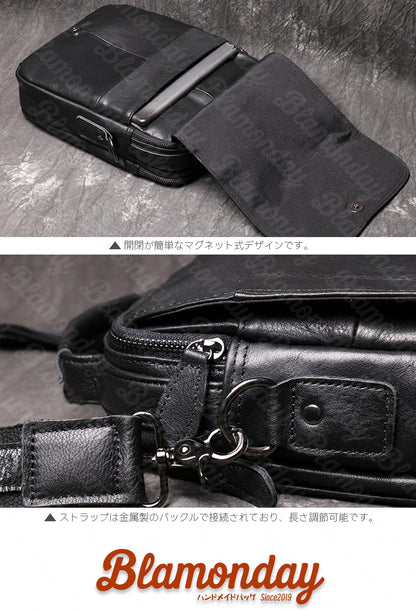 [BLAMONDAY] ショルダーバッグ メンズ 本革 肩掛け 手提げ 小さめ 従型 軽量 おしゃれ カジュアル アウトドア 旅行 2way 無地 ファスナー マグネット 斜めがけバッグ MDZB-045