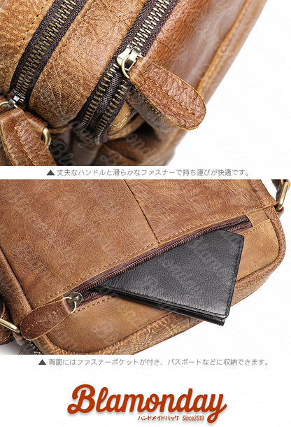 [BLAMONDAY] ショルダーバッグ メンズ 本革 斜めがけバッグ ストラップ付き レトロ 小さめ 横型 軽量 おしゃれ カジュアル アウトドア 旅行 無地 ファスナー 仕切り MDZB-033