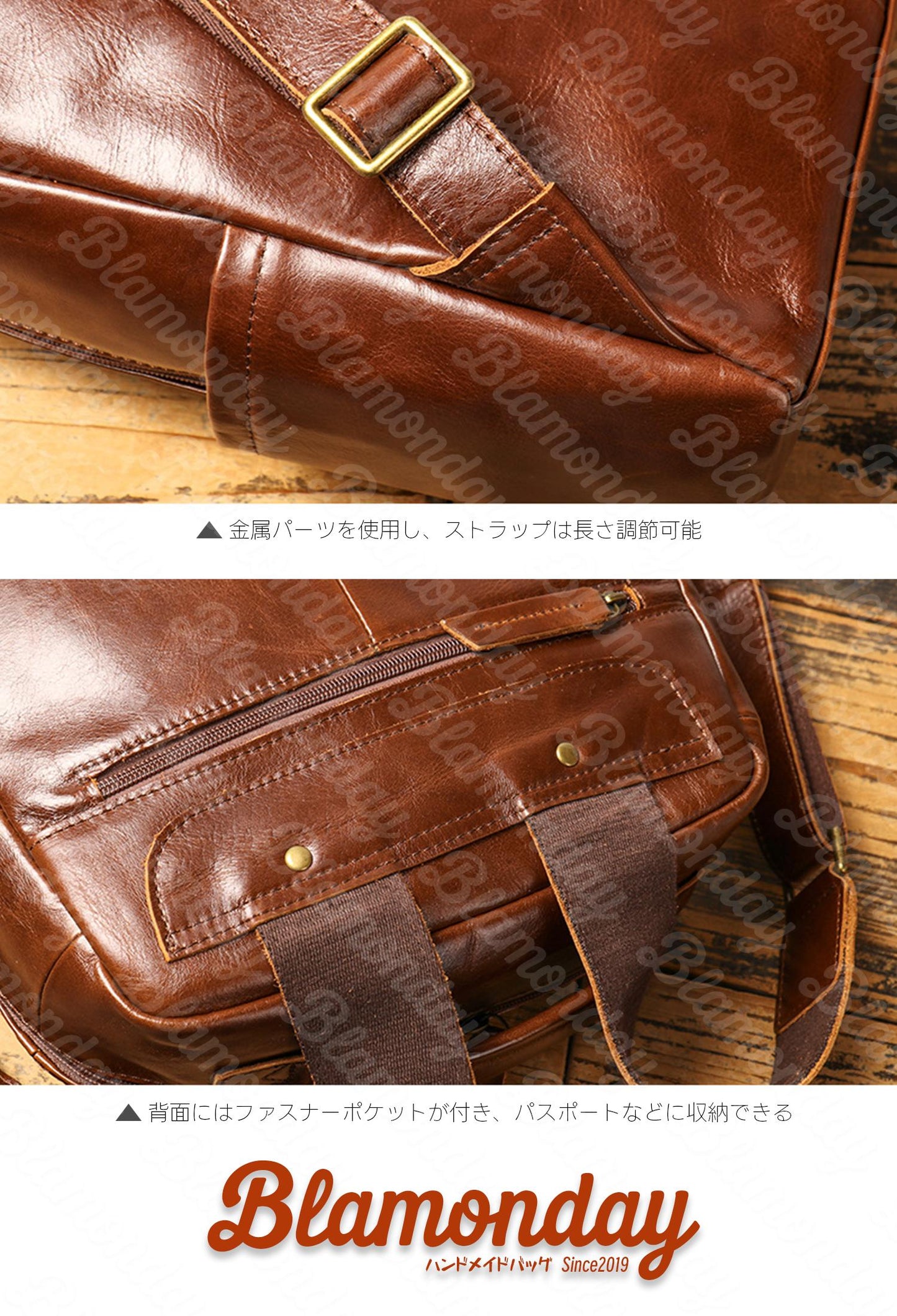 [BLAMONDAY] リュック メンズ 本革 レトロ おしゃれ 大きめ 大容量 ビジネス a4 pc収納 2way ストラップ付き 手提げ 肩掛け 無地 ファスナー 仕切り MSZB-008