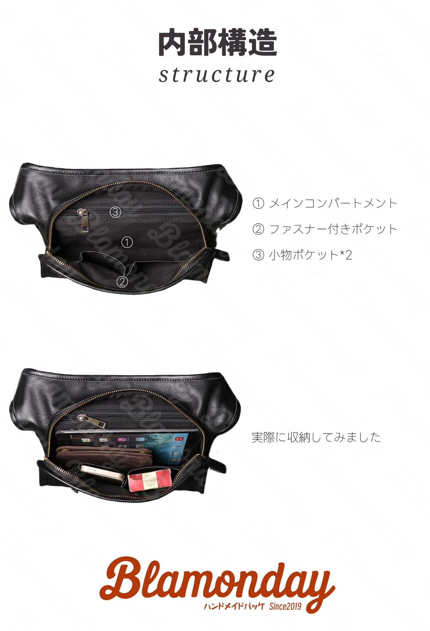 [BLAMONDAY] ショルダーバッグ メンズ 本革 斜めがけバッグ 大きめ 大容量 横型 軽量 おしゃれ カジュアル スポーツ アウトドア 旅行 無地 ファスナー MDZB-007
