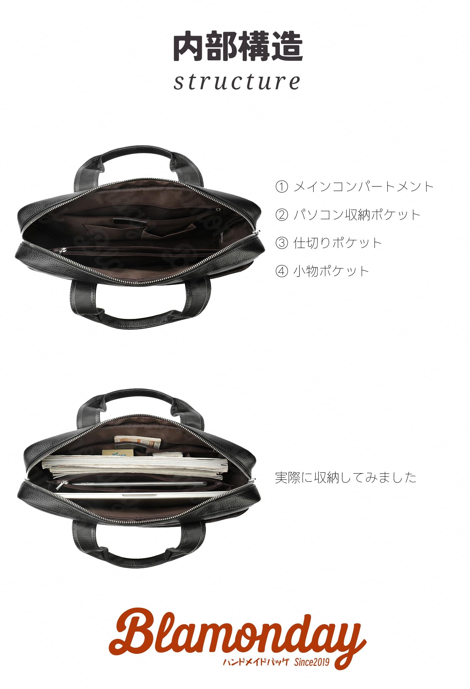 シュリンクレザー ビジネスバッグ 大容量 撥水 2WAY 通勤出張 A4対応 15.6インチ収納 MGZA-005