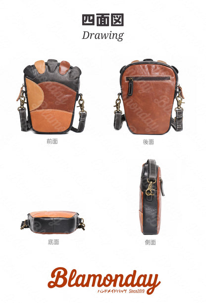 [BLAMONDAY] ショルダーバッグ メンズ 本革 斜めがけバッグ カラーランダム パッチワークスタイル 足裏 小さめ 従型 軽量 おしゃれ カジュアル アウトドア 旅行 ファスナー MDZB-035