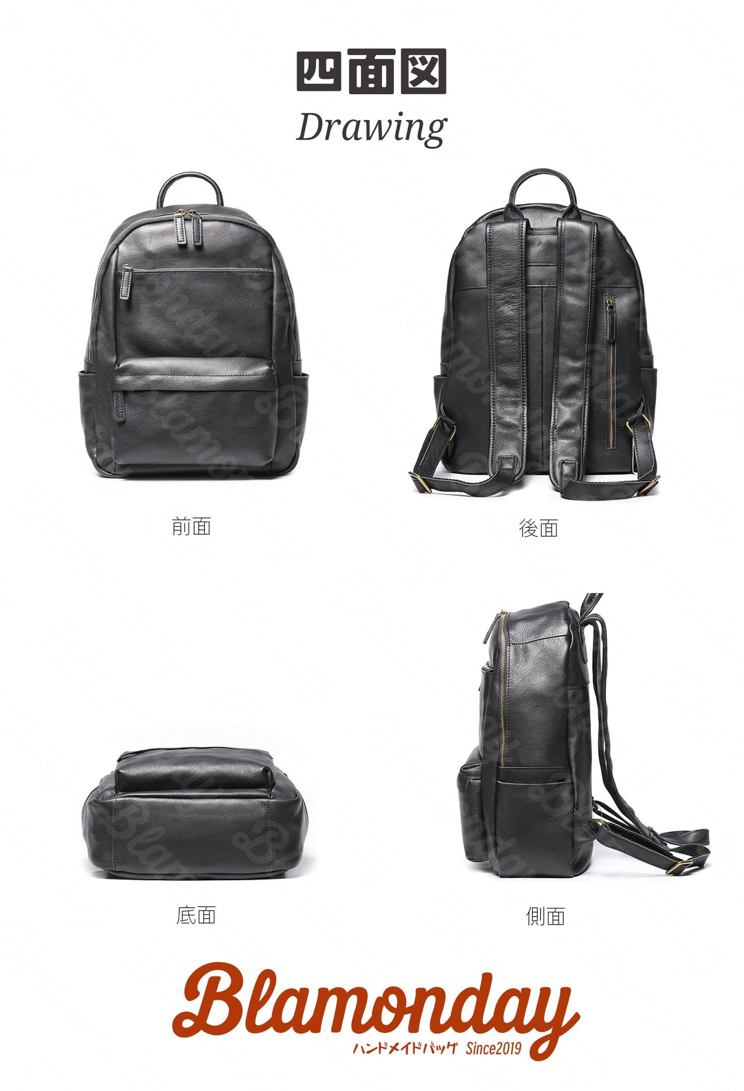 [BLAMONDAY] リュック メンズ 本革 柔らかい レトロ 大きめ 大容量 ビジネス カジュアル a4 pc収納 2way 手提げ 肩掛け 無地 ファスナー 仕切り MSZB-015