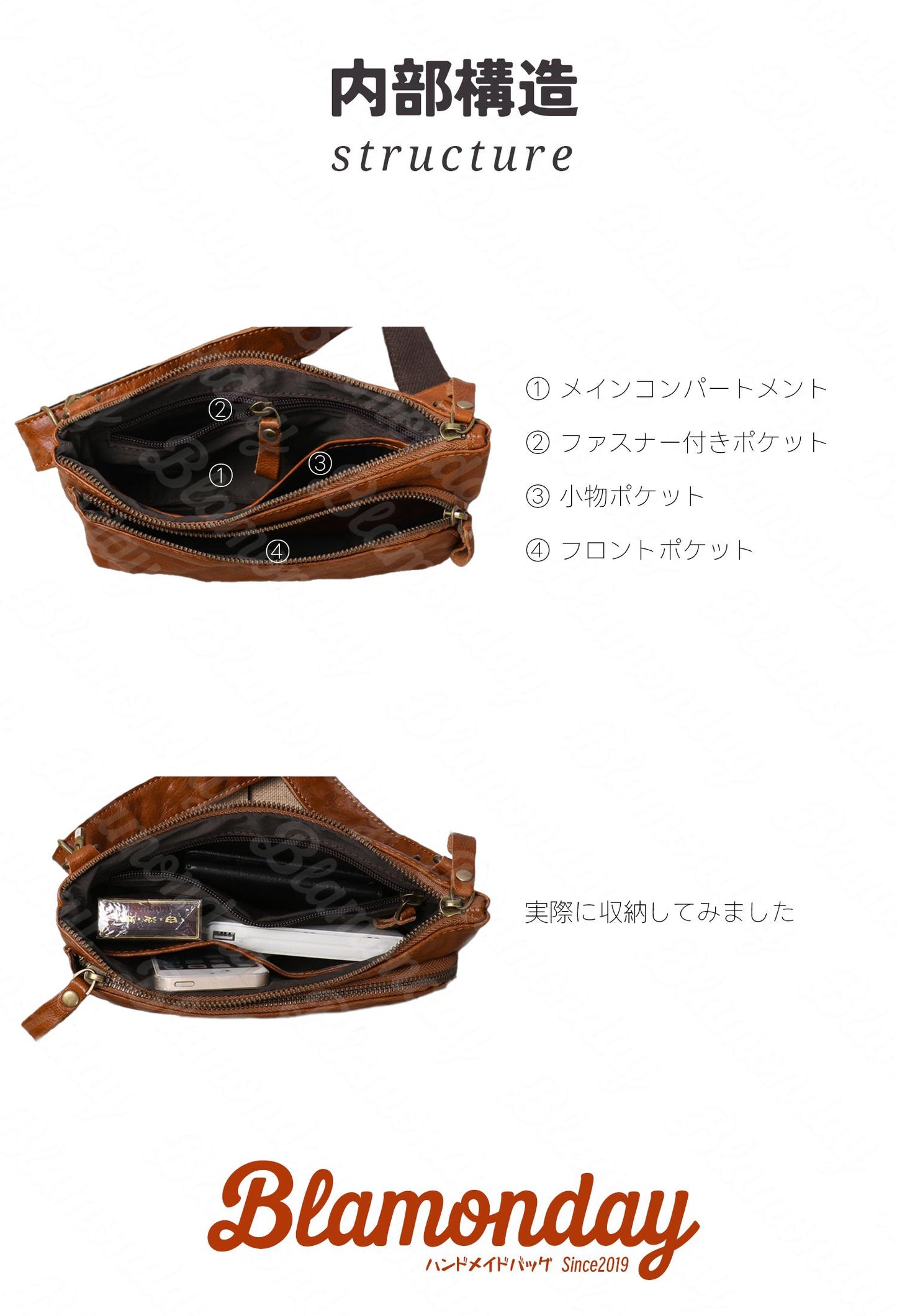 [BLAMONDAY] ショルダーバッグ メンズ 本革 レトロ ヌメ革 ミニ 小さめ 横型 軽量 おしゃれ カジュアル アウトドア 旅行 無地 ファスナー スマホ MDZB-048