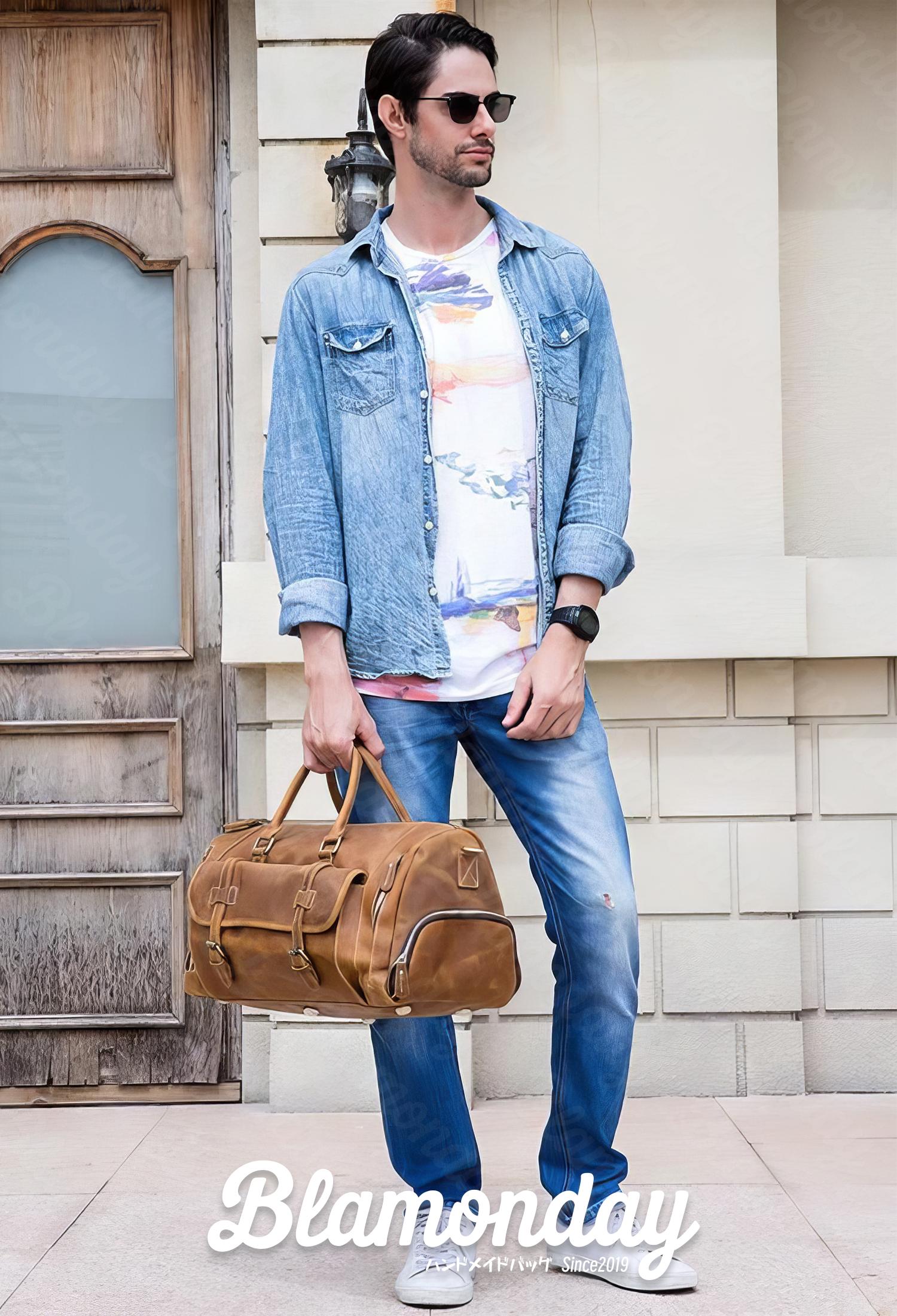 本革ボストンバッグ 大容量 シューズ収納付き MBZB-016