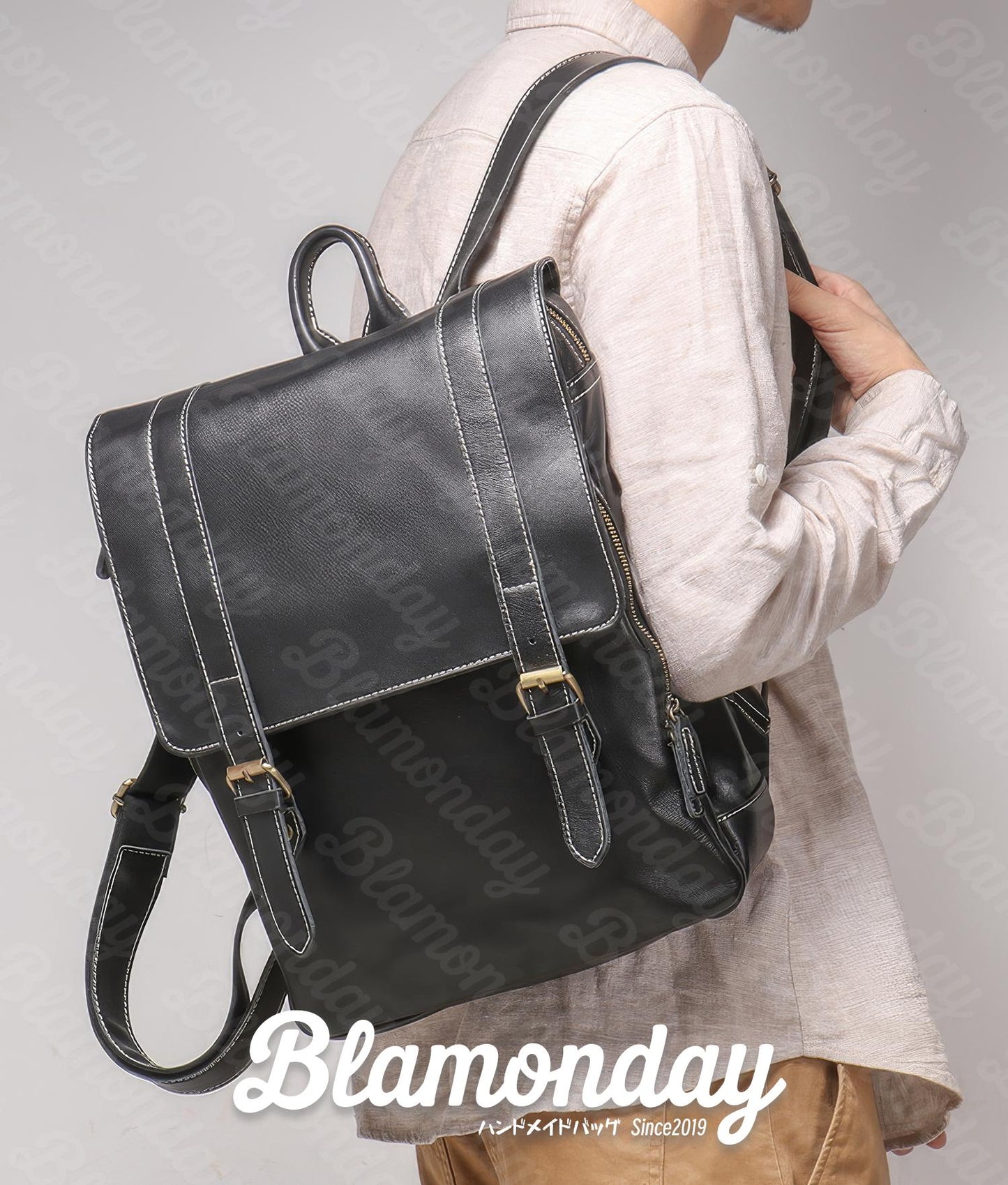 [BLAMONDAY] リュック メンズ 本革 クラシック 柔らかい ポケット多い 大きめ 大容量 カジュアル a4 pc収納 2way 手提げ 肩掛け 無地 ファスナー 仕切り MSZB-018