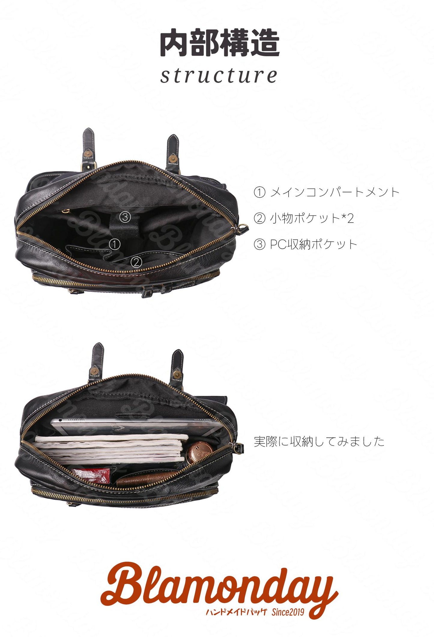 [BLAMONDAY] リュック メンズ 本革 クラシック 柔らかい ポケット多い 大きめ 大容量 カジュアル a4 pc収納 2way 手提げ 肩掛け 無地 ファスナー 仕切り MSZB-018
