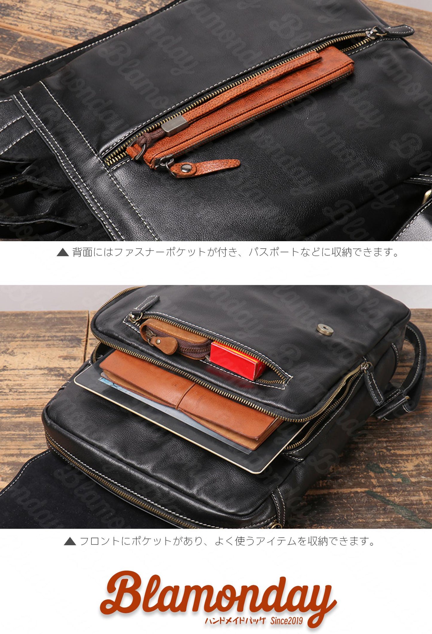 [BLAMONDAY] リュック メンズ 本革 クラシック 柔らかい ポケット多い 大きめ 大容量 カジュアル a4 pc収納 2way 手提げ 肩掛け 無地 ファスナー 仕切り MSZB-018