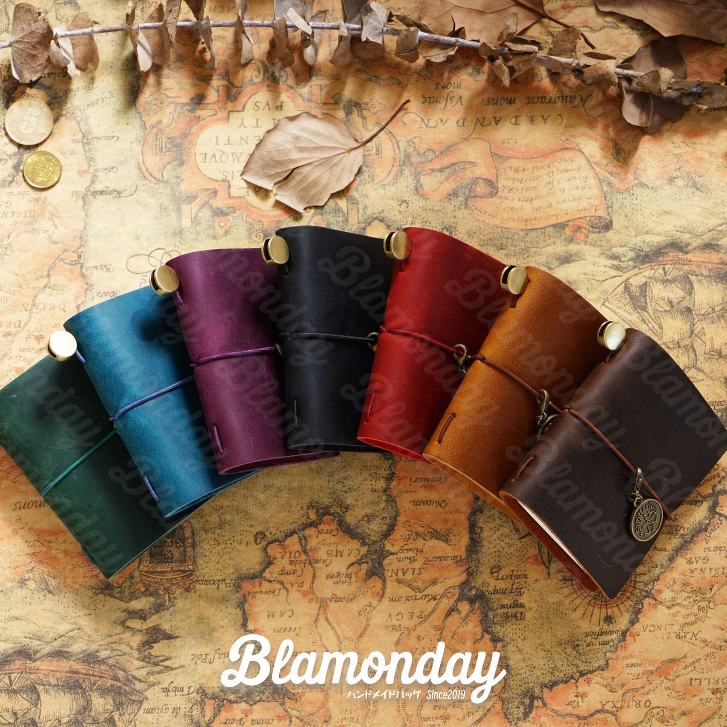 BLAMONDAY 手帳 メモ帳 ノート 本革 クレイジーホースレザー ミニ レトロ 経年変化 リフィル 128枚入れ 入れ替え可能 ゴムバンド収納 オフィス用品 ロゴ刻印可能 ZHBJ-006