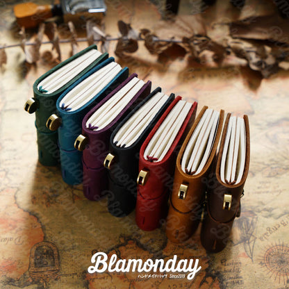 BLAMONDAY 手帳 メモ帳 ノート 本革 クレイジーホースレザー ミニ レトロ 経年変化 リフィル 128枚入れ 入れ替え可能 ゴムバンド収納 オフィス用品 ロゴ刻印可能 ZHBJ-006