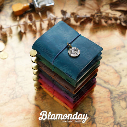 BLAMONDAY 手帳 メモ帳 ノート 本革 クレイジーホースレザー ミニ レトロ 経年変化 リフィル 128枚入れ 入れ替え可能 ゴムバンド収納 オフィス用品 ロゴ刻印可能 ZHBJ-006