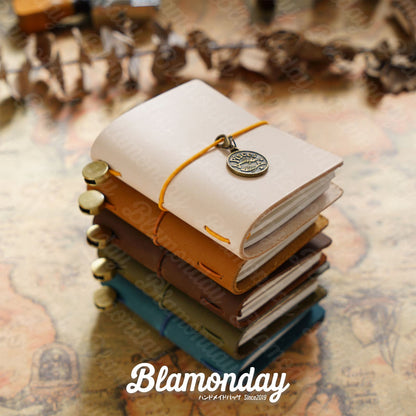 BLAMONDAY 手帳 メモ帳 ノート 本革 オイルワックスレザー ミニ レトロ 経年変化 リフィル 128枚入れ 入れ替え可能 ゴムバンド収納 オフィス用品 ロゴ刻印可能 ZHBJ-007