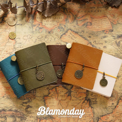BLAMONDAY 手帳 メモ帳 ノート 本革 オイルワックスレザー ミニ レトロ 経年変化 リフィル 128枚入れ 入れ替え可能 ゴムバンド収納 オフィス用品 ロゴ刻印可能 ZHBJ-007