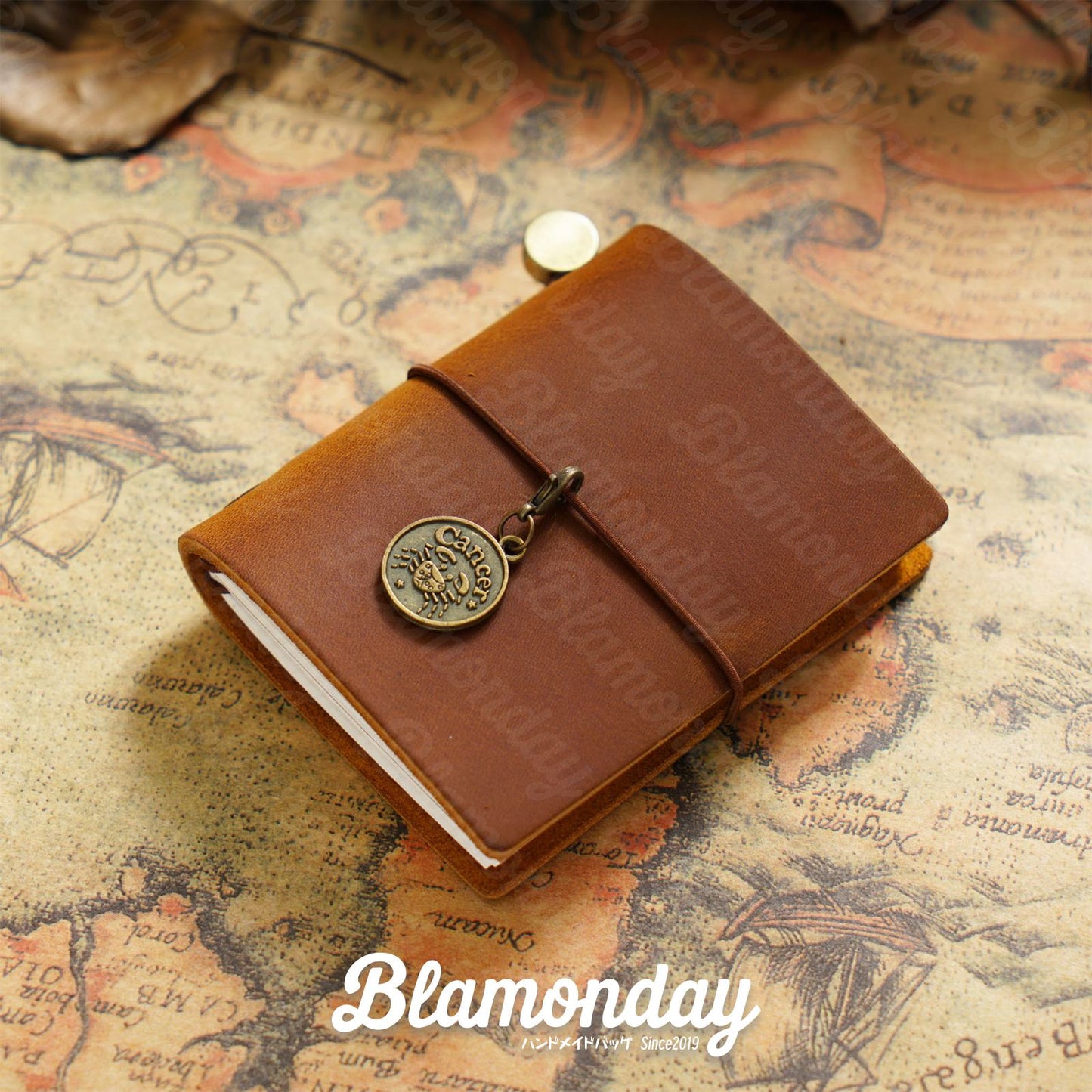 BLAMONDAY 手帳 メモ帳 ノート 本革 オイルワックスレザー ミニ レトロ 経年変化 リフィル 128枚入れ 入れ替え可能 ゴムバンド収納 オフィス用品 ロゴ刻印可能 ZHBJ-007