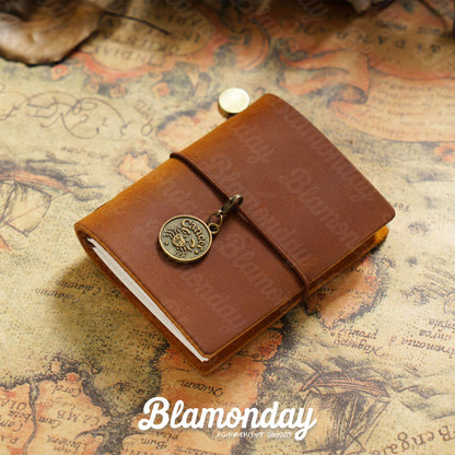 BLAMONDAY 手帳 メモ帳 ノート 本革 オイルワックスレザー ミニ レトロ 経年変化 リフィル 128枚入れ 入れ替え可能 ゴムバンド収納 オフィス用品 ロゴ刻印可能 ZHBJ-007