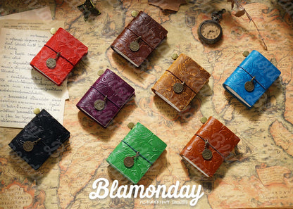 BLAMONDAY 手帳 メモ帳 ノート 本革 彫刻表紙 ミニ レトロ リフィル 128枚入れ 入れ替え可能 ゴムバンド収納 オフィス用品 ロゴ刻印可能 ZHBJ-008