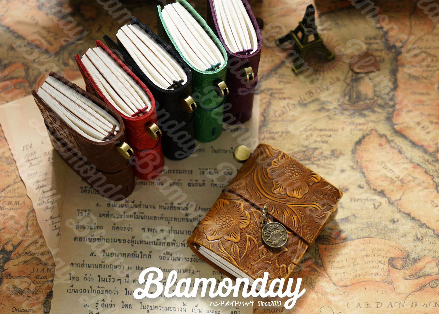 BLAMONDAY 手帳 メモ帳 ノート 本革 彫刻表紙 ミニ レトロ リフィル 128枚入れ 入れ替え可能 ゴムバンド収納 オフィス用品 ロゴ刻印可能 ZHBJ-008