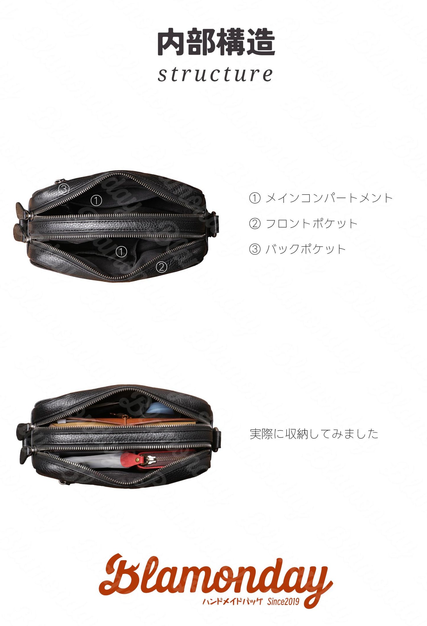 [BLAMONDAY] ショルダーバッグ メンズ 本革 斜めがけバッグ 2way セカンドバッグ 小さめ 軽量 横型 軽量 おしゃれ カジュアル アウトドア 旅行 無地 ファスナー マグネット MDZB-021
