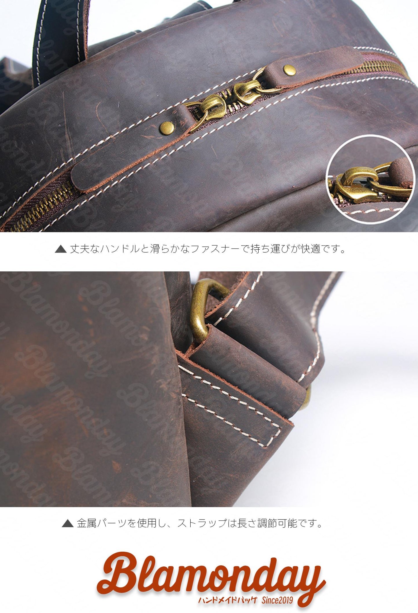 [BLAMONDAY] リュック メンズ 本革 レトロ 大きめ 大容量 カジュアル a4 pc収納 2way 手提げ 肩掛け 無地 ファスナー 仕切り ポケット多い サイドポケット ダークチョコ MSZB-022