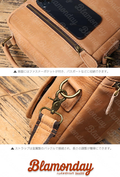 [BLAMONDAY] ショルダーバッグ メンズ 本革 斜めがけバッグ 肩掛け 手提げ レトロ 小さめ 従型 軽量 おしゃれ カジュアル アウトドア 旅行 2way 無地 ファスナー マグネット MDZB-042