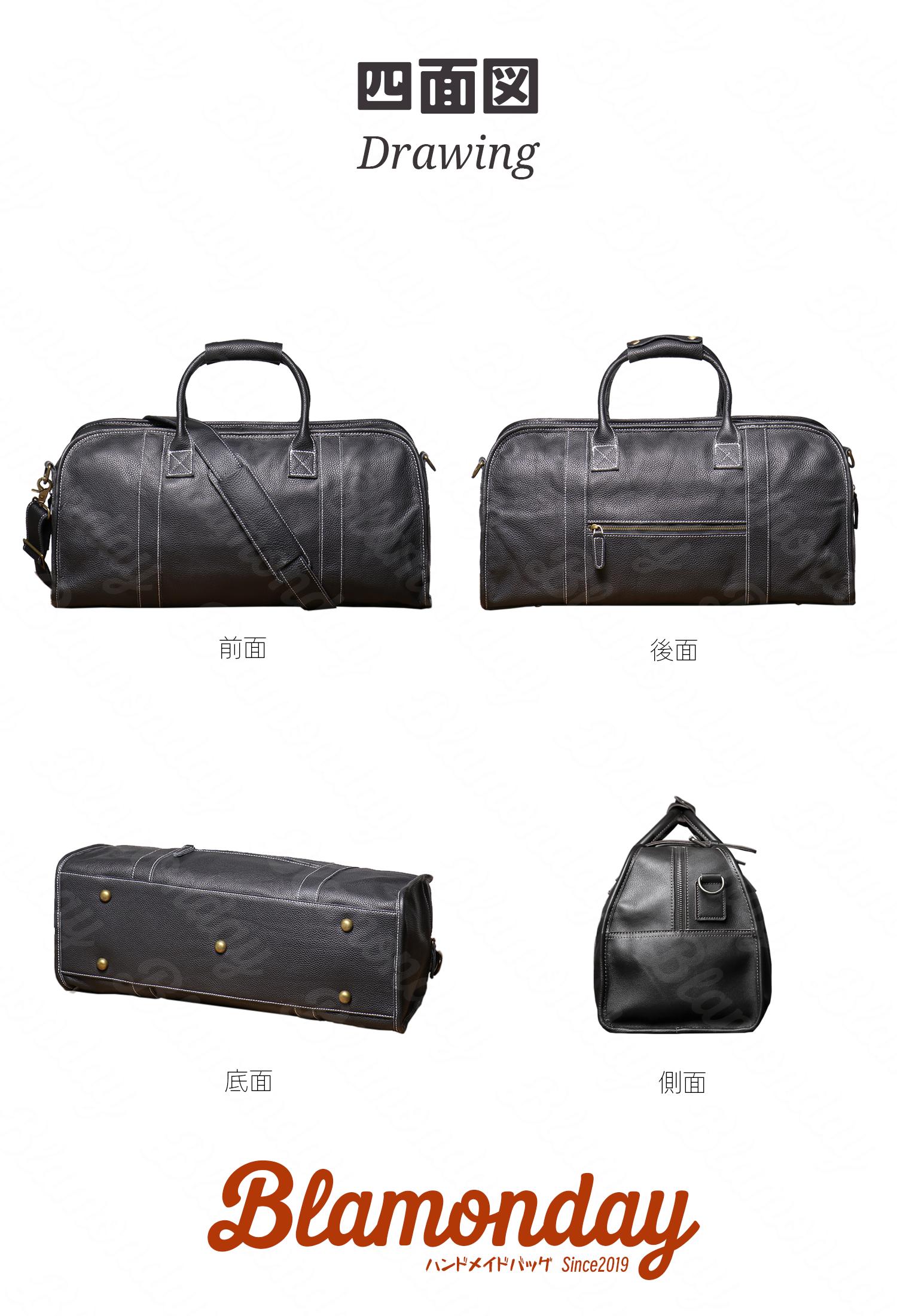本革ボストンバッグ メンズ レトロ 大容量 2WAY PC収納 ストラップ付き ブラック