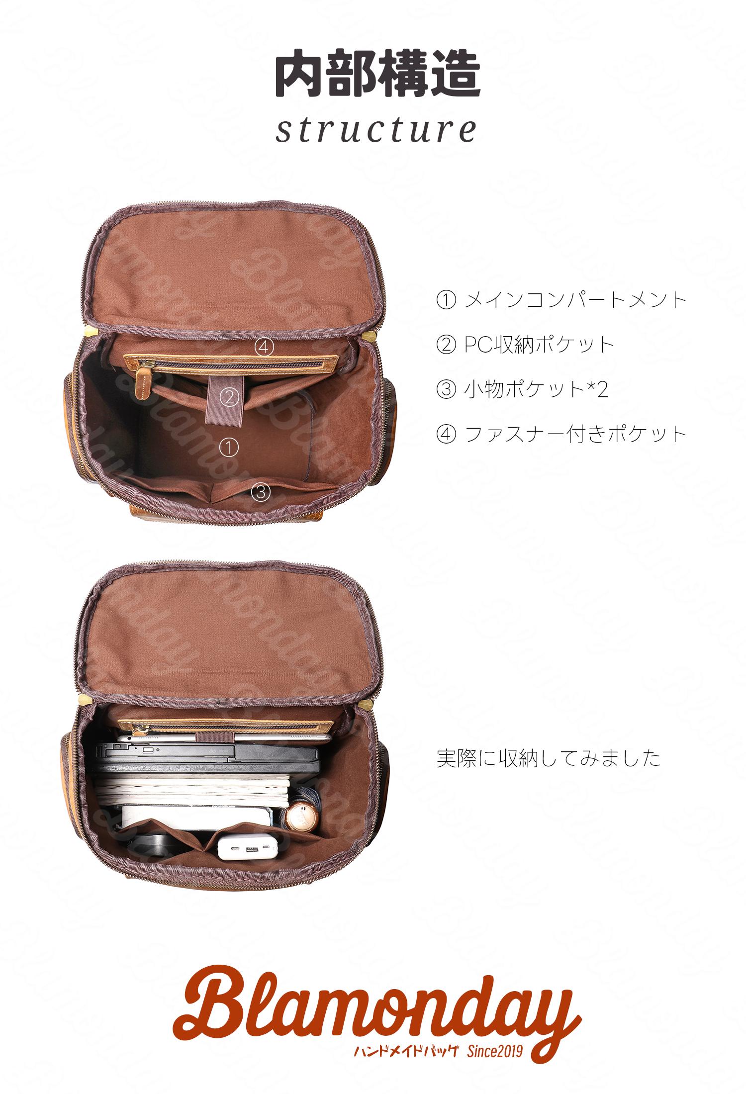本革リュック 大容量 レトロ A4収納 PC対応 2WAY 手提げ 肩掛け 無地 MSZB-025