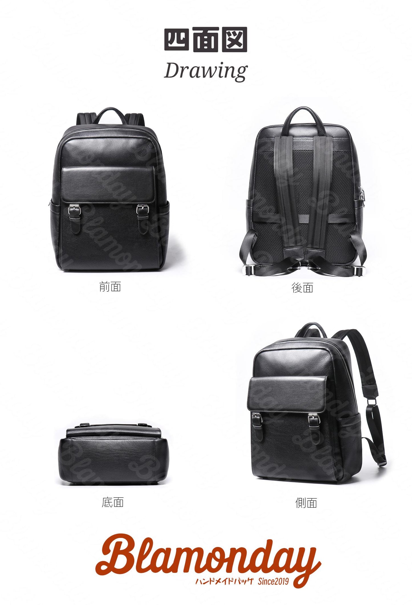 [BLAMONDAY] リュック メンズ 本革 シュリンクレザー仕様 大きめ 大容量 ビジネス a4 pc収納 2way 手提げ 肩掛け キャリオン 無地 ファスナー マグネット バックル 仕切り MSZB-033