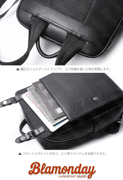 [BLAMONDAY] リュック メンズ 本革 シュリンクレザー仕様 大きめ 大容量 ビジネス a4 pc収納 2way 手提げ 肩掛け キャリオン 無地 ファスナー マグネット バックル 仕切り MSZB-033