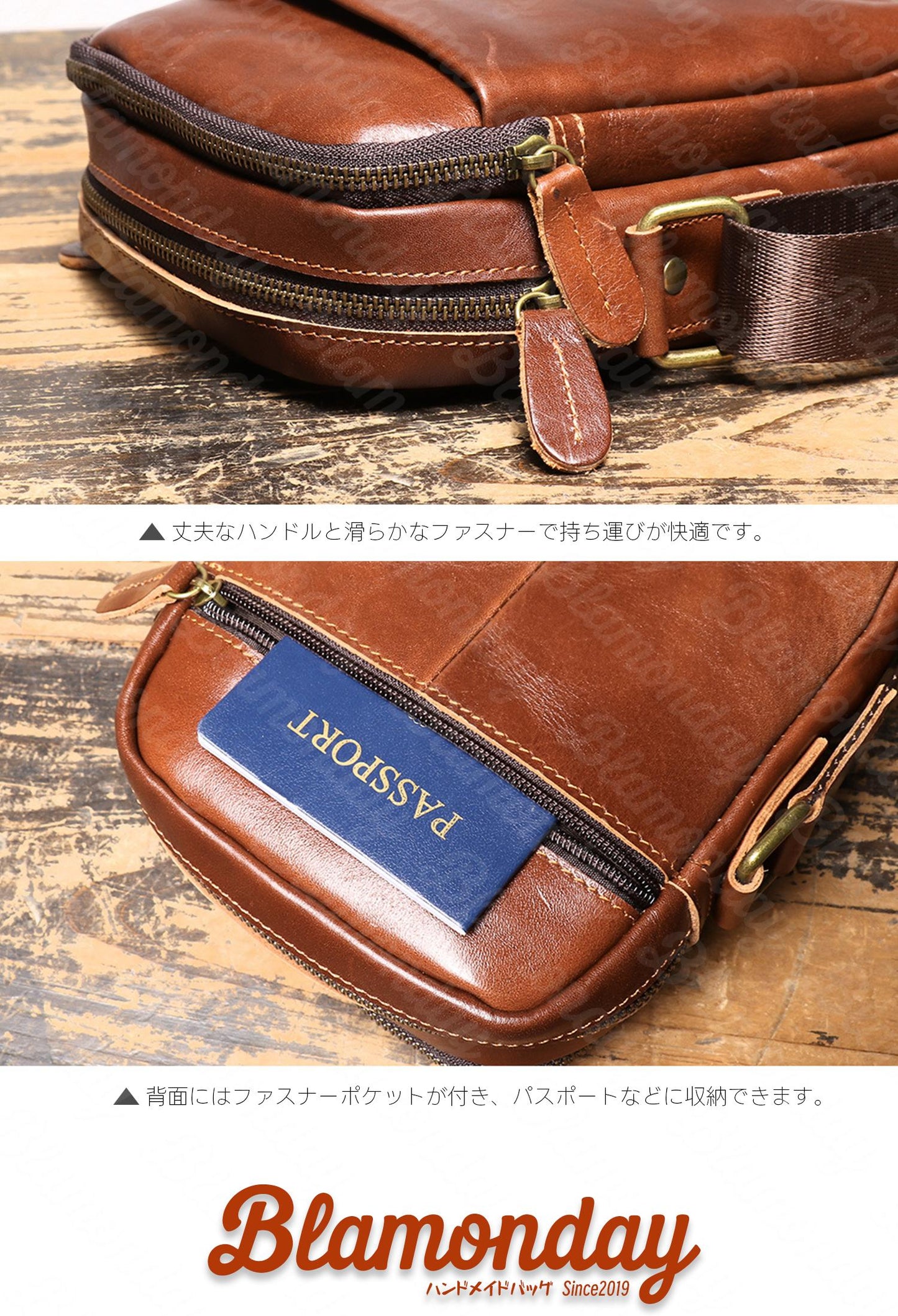 [BLAMONDAY] ショルダーバッグ メンズ 本革 ヌメ革 レトロ 斜めがけバッグ 小さめ 従型 軽量 おしゃれ カジュアル アウトドア 旅行 無地 ファスナー MDZB-051
