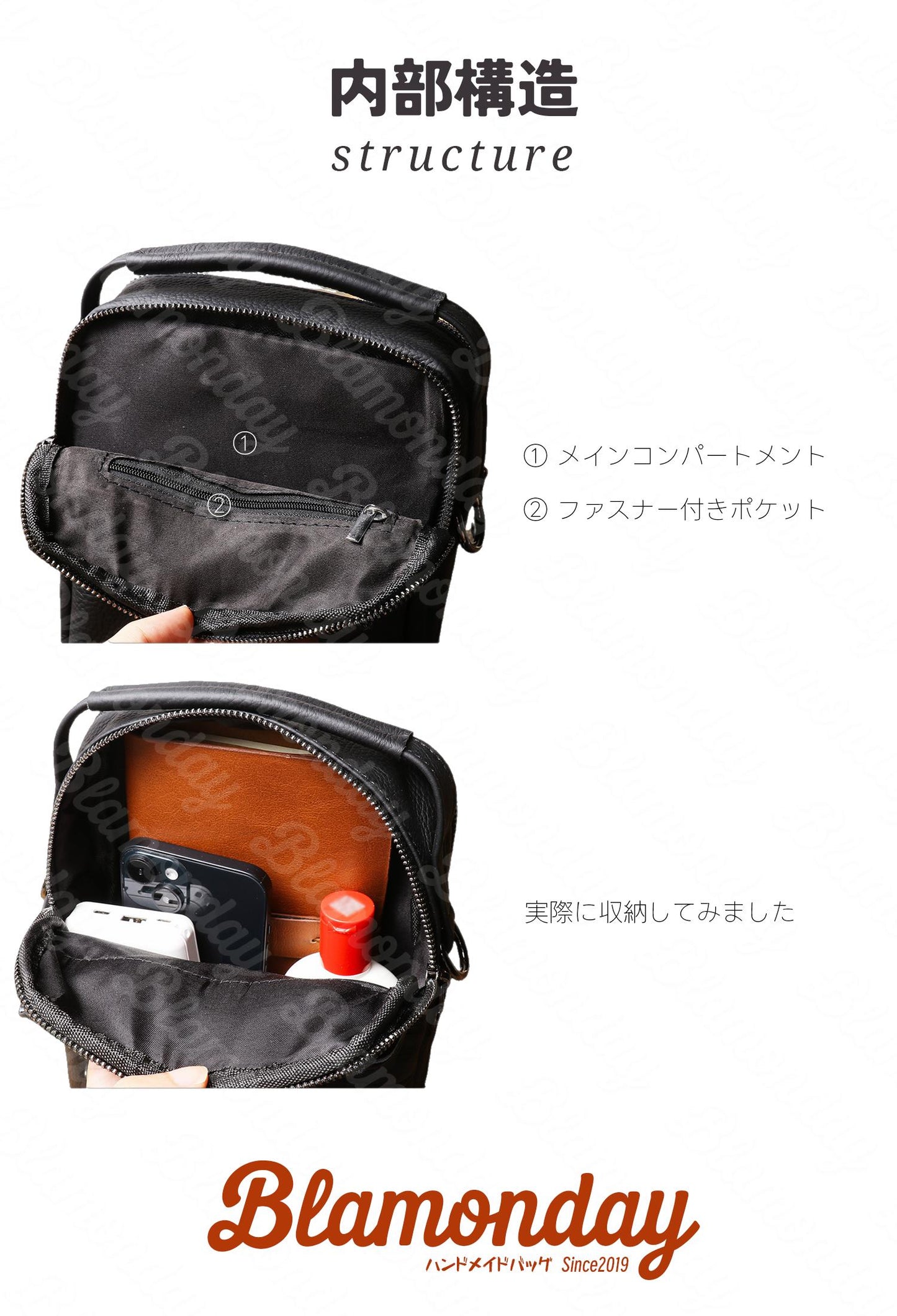[BLAMONDAY] ショルダーバッグ メンズ 本革 斜めがけバッグ 手提げ 小さめ 従型 軽量 おしゃれ カジュアル アウトドア 旅行 2way 無地 ファスナー マグネット MDZB-052