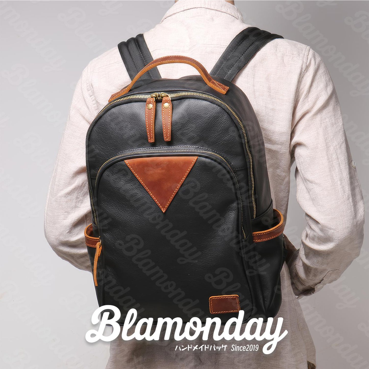 [BLAMONDAY] リュック メンズ 本革 大きめ 大容量 カジュアル a4 pc収納 2way 手提げ 肩掛け 無地 ファスナー 仕切り ポケット多い ブラック ブラウン カラーコンビネーション MSZB-040