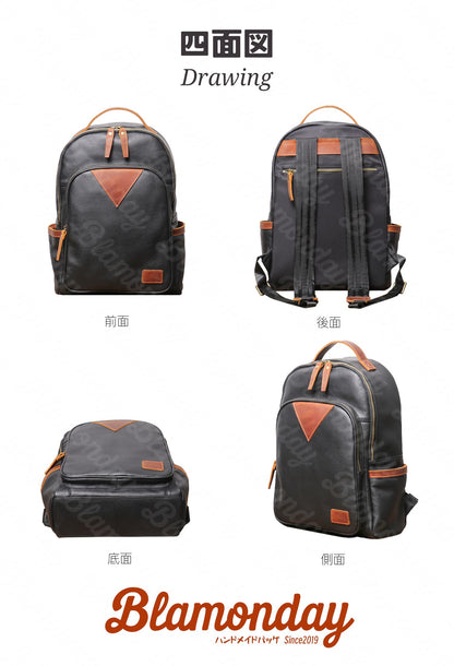 [BLAMONDAY] リュック メンズ 本革 大きめ 大容量 カジュアル a4 pc収納 2way 手提げ 肩掛け 無地 ファスナー 仕切り ポケット多い ブラック ブラウン カラーコンビネーション MSZB-040