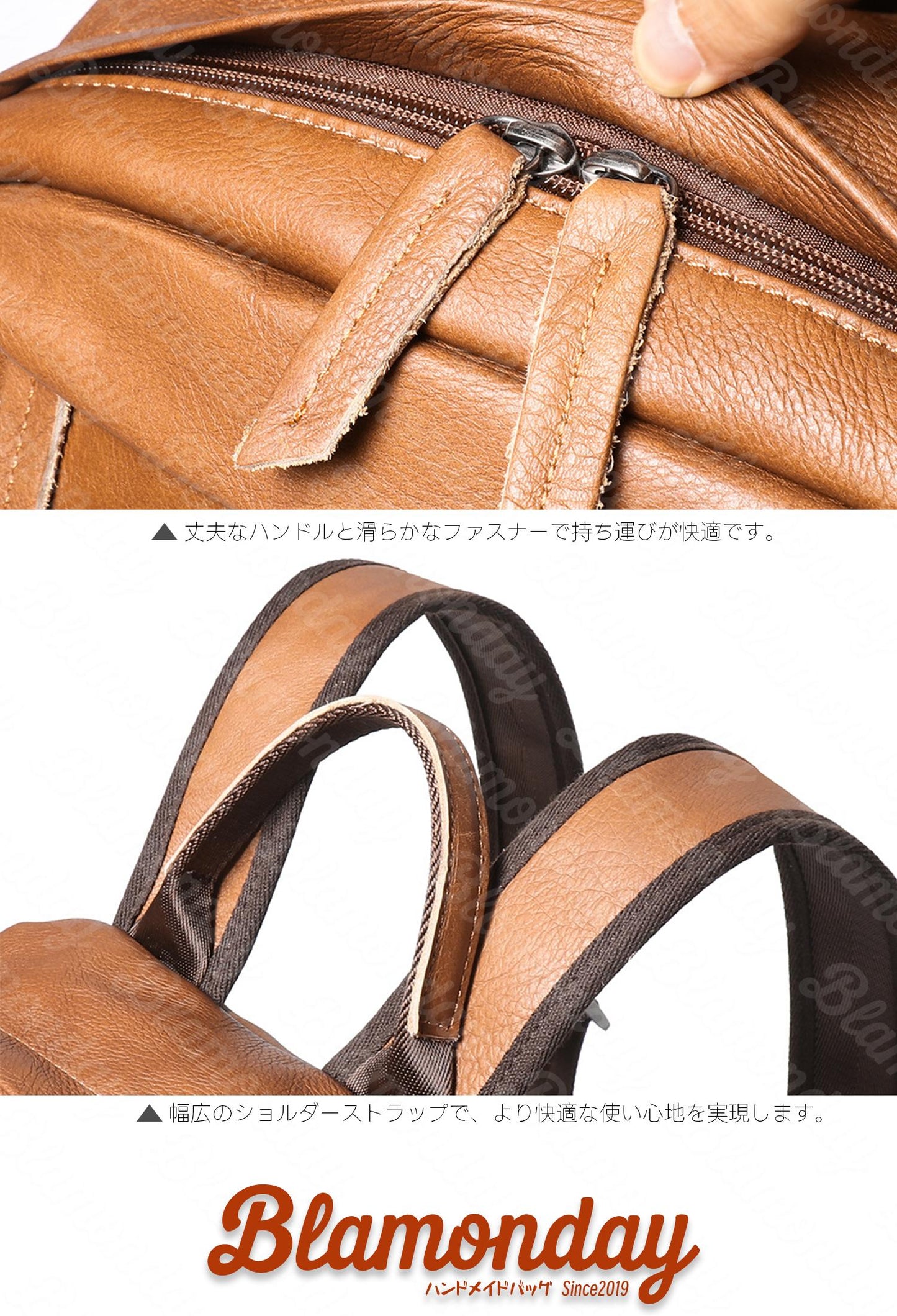 [BLAMONDAY] リュック メンズ 本革 レトロ ビジネス 大きめ 大容量 カジュアル a4 pc収納 2way 手提げ 肩掛け 無地 ファスナー 仕切り 金属製のバックル 旅行 通勤 通学 MSZB-050