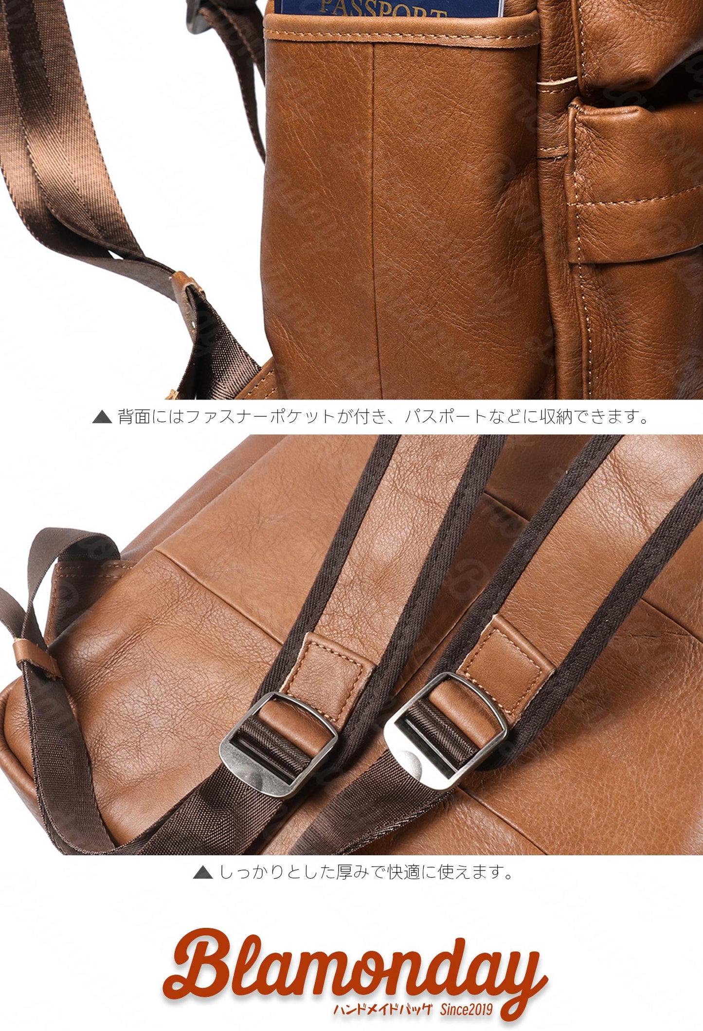 [BLAMONDAY] リュック メンズ 本革 レトロ ビジネス 大きめ 大容量 カジュアル a4 pc収納 2way 手提げ 肩掛け 無地 ファスナー 仕切り 金属製のバックル 旅行 通勤 通学 MSZB-050
