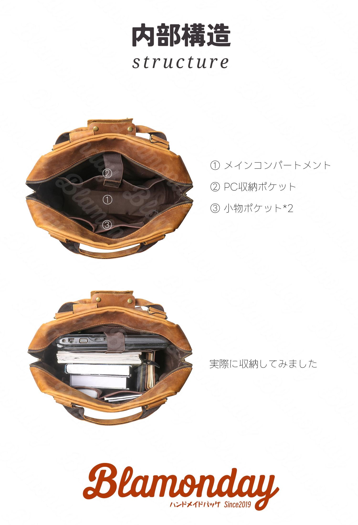 本革リュック 大容量 レトロ A4収納 PC対応 2WAY 多ポケット 手提げ可 MSZB-052