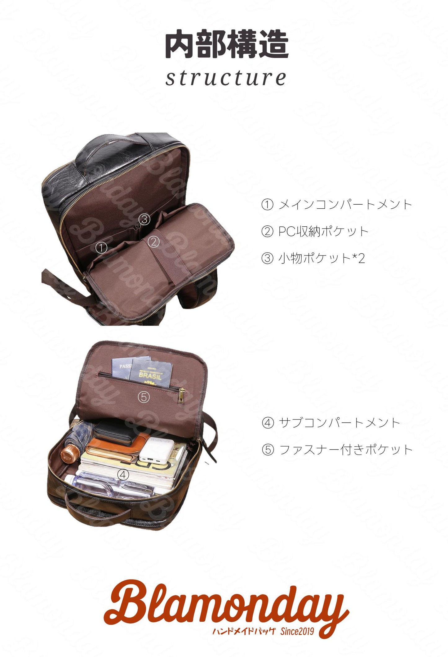 [BLAMONDAY] リュック メンズ 本革 大容量 レトロ キャリオン カジュアル 大きめ 大容量 ビジネス a4 pc収納 2way 手提げ 肩掛け 無地 ファスナー 仕切り 通勤 MSZB-053