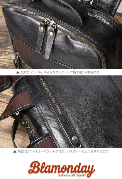 [BLAMONDAY] リュック メンズ 本革 大容量 レトロ キャリオン カジュアル 大きめ 大容量 ビジネス a4 pc収納 2way 手提げ 肩掛け 無地 ファスナー 仕切り 通勤 MSZB-053