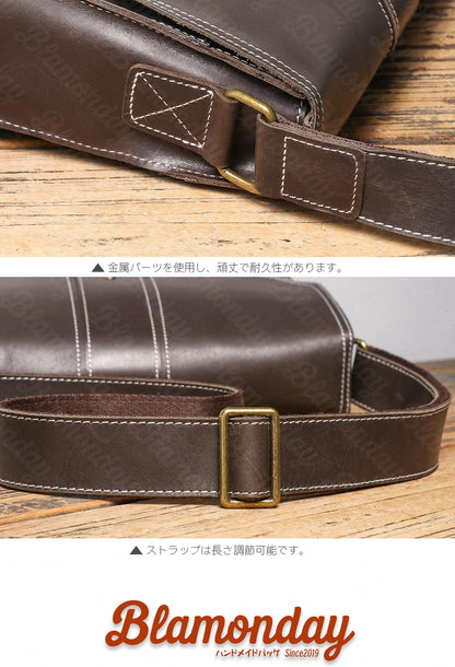 [BLAMONDAY] ショルダーバッグ メンズ 本革 レトロ メッセンジャーバッグ 斜めがけバッグ 大きめ 大容量 横型 軽量 おしゃれ カジュアル アウトドア 旅行 a4 pc収納 無地 ファスナー マグネット MDZB-057